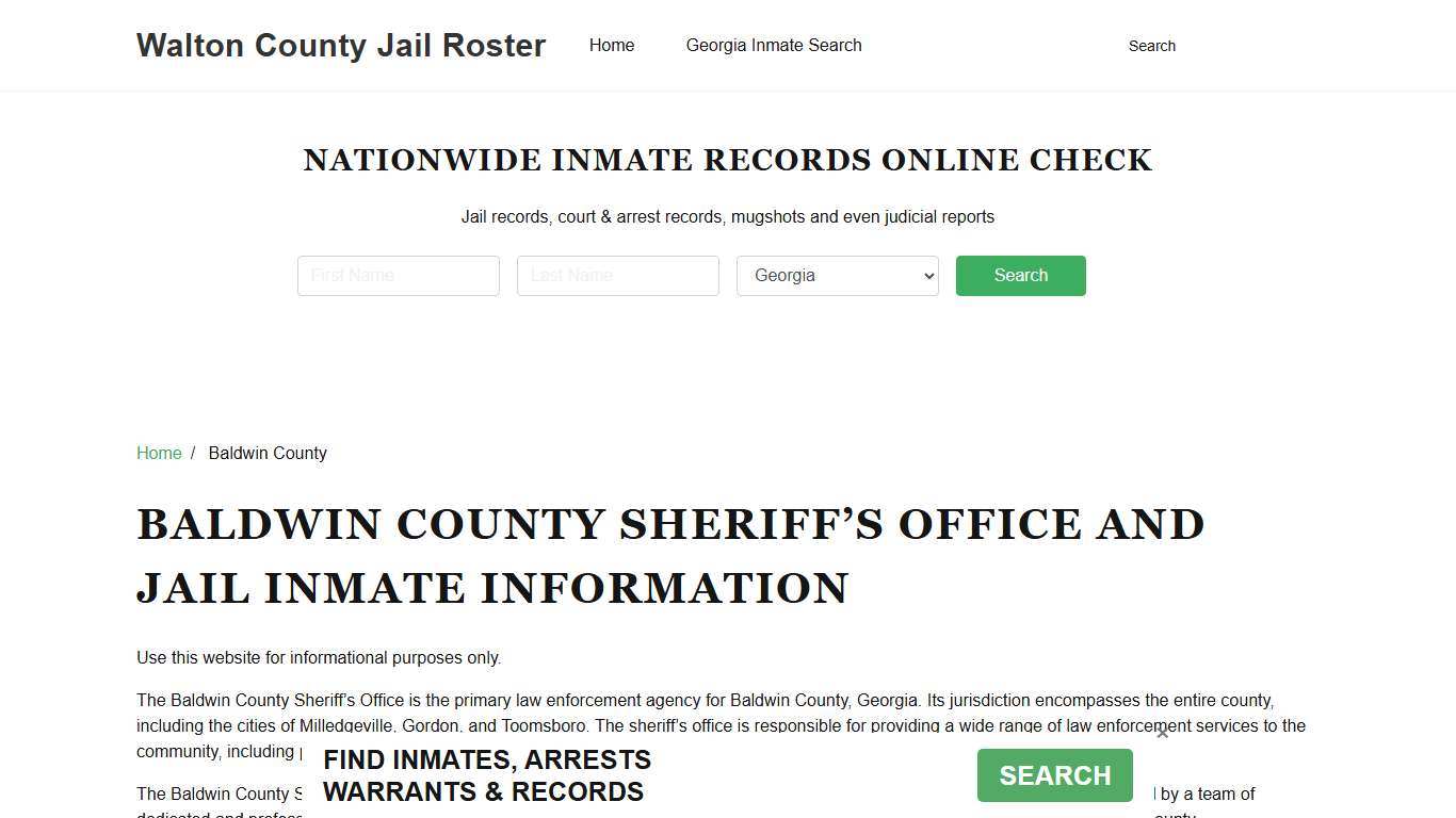 Baldwin County Sheriff, GA, Jail Inmate Search, Recent Arrests